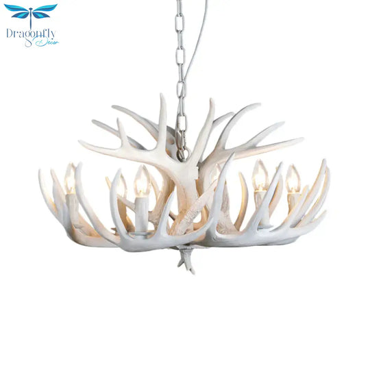Resin Antler Hanging Chandelier Modern Style 4/6/9 Lights White Ceiling Light