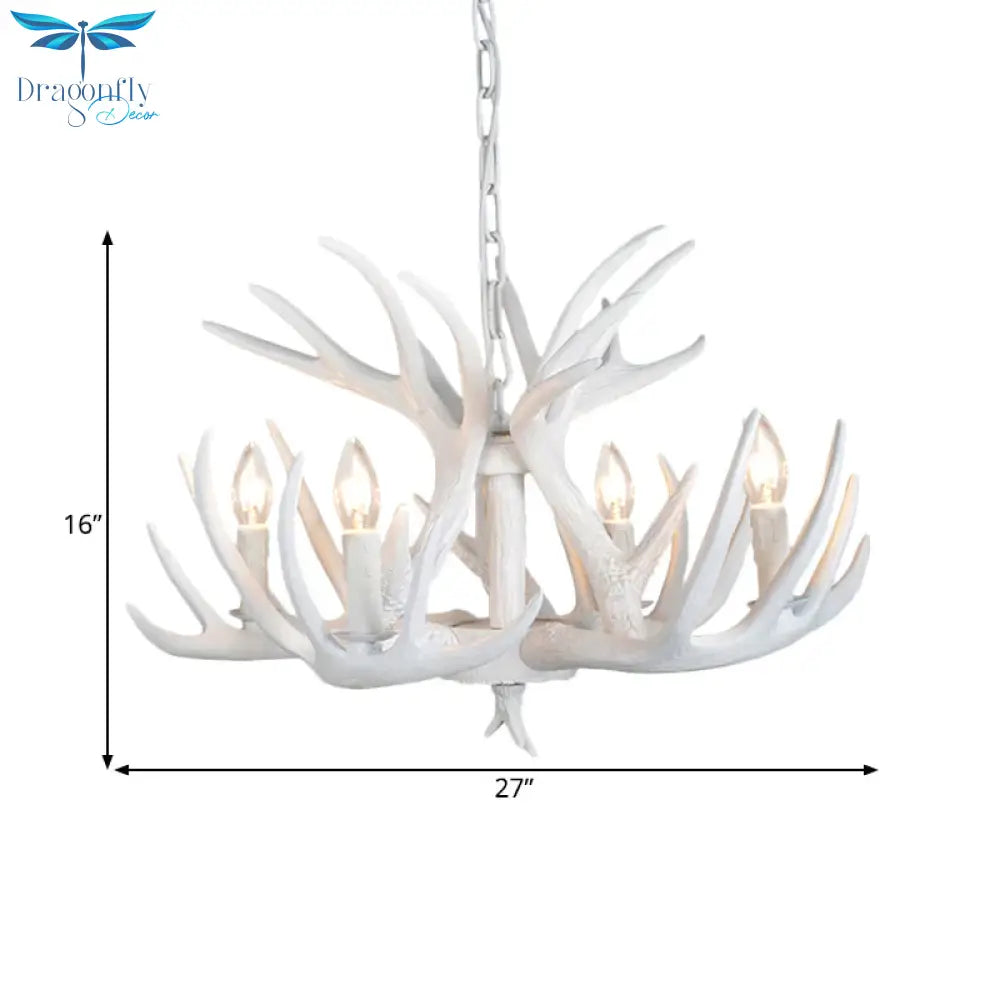 Resin Antler Hanging Chandelier Modern Style 4/6/9 Lights White Ceiling Light