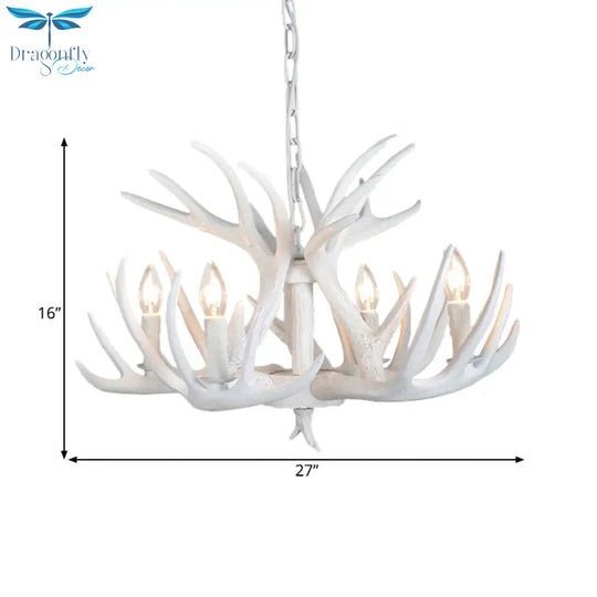 Resin Antler Hanging Chandelier Modern Style 4/6/9 Lights White Ceiling Light