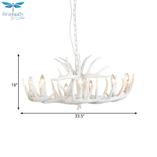 Resin Antler Hanging Chandelier Modern Style 4/6/9 Lights White Ceiling Light