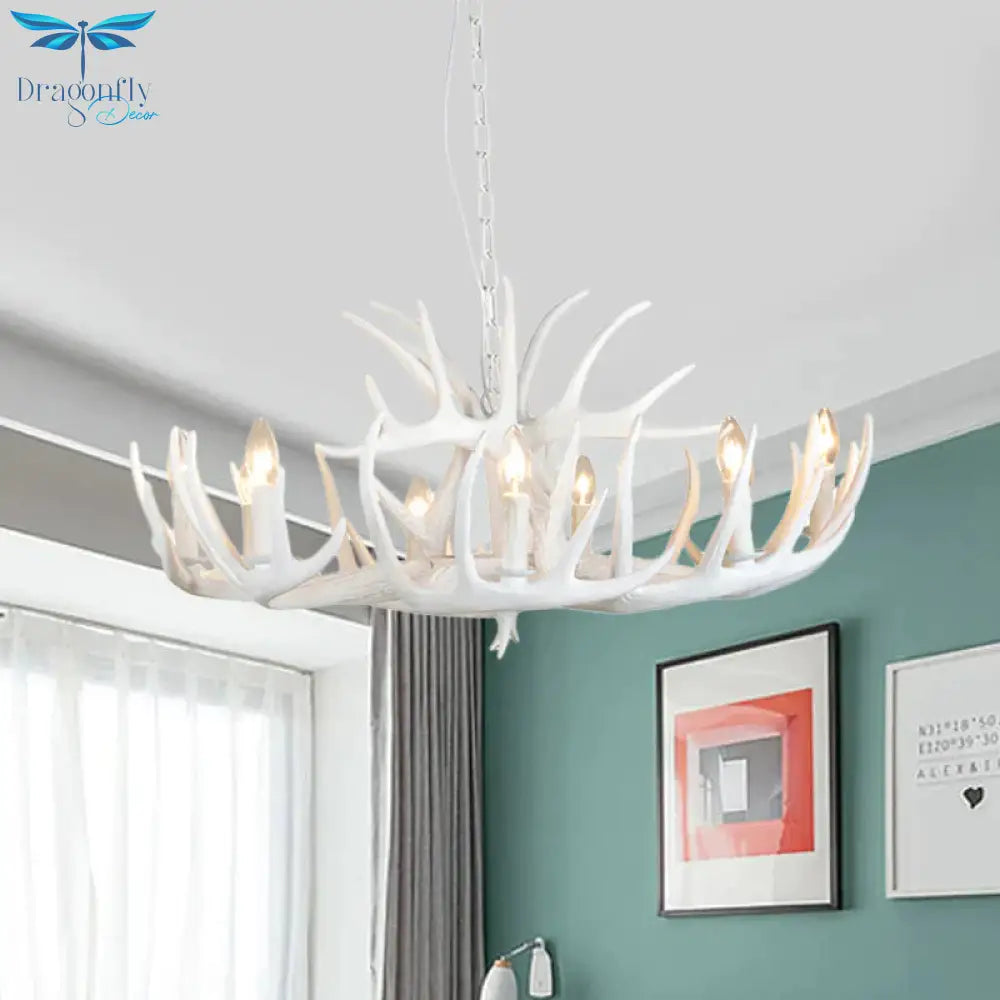 Resin Antler Hanging Chandelier Modern Style 4/6/9 Lights White Ceiling Light