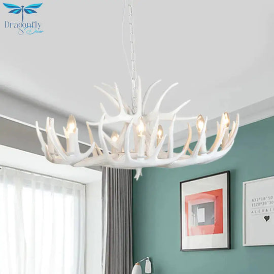 Resin Antler Hanging Chandelier Modern Style 4/6/9 Lights White Ceiling Light
