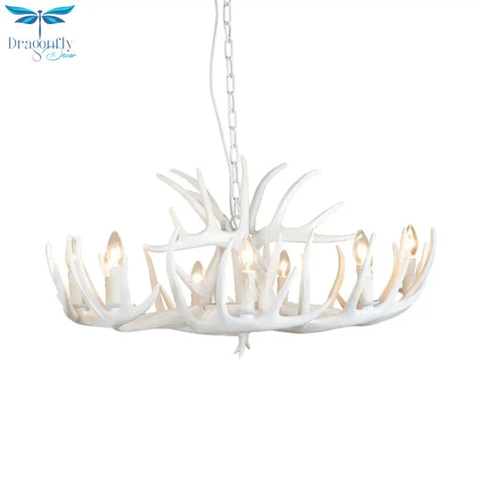 Resin Antler Hanging Chandelier Modern Style 4/6/9 Lights White Ceiling Light