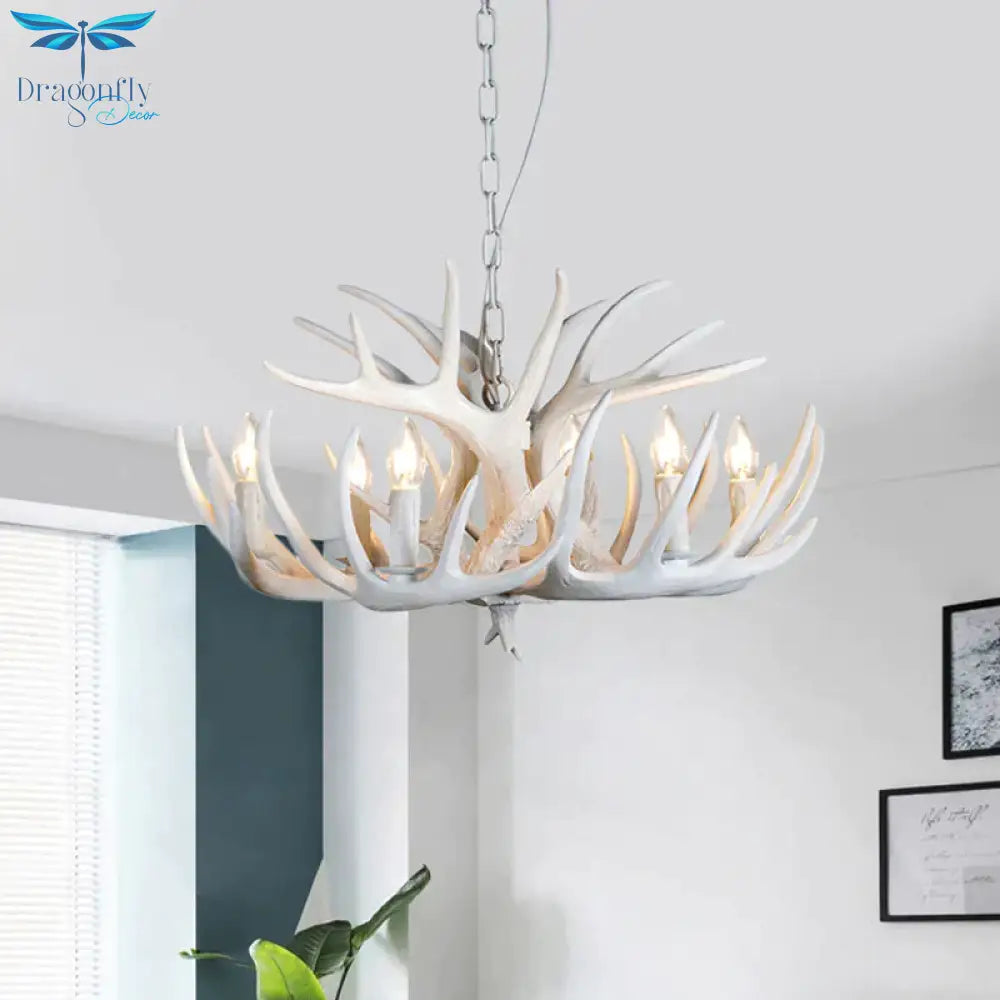 Resin Antler Hanging Chandelier Modern Style 4/6/9 Lights White Ceiling Light
