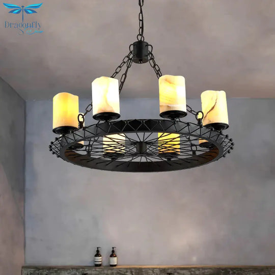 Resin Beige Pendant Lamp Cylinder 8 Lights Traditional Chandelier Light Fixture For Dining Room