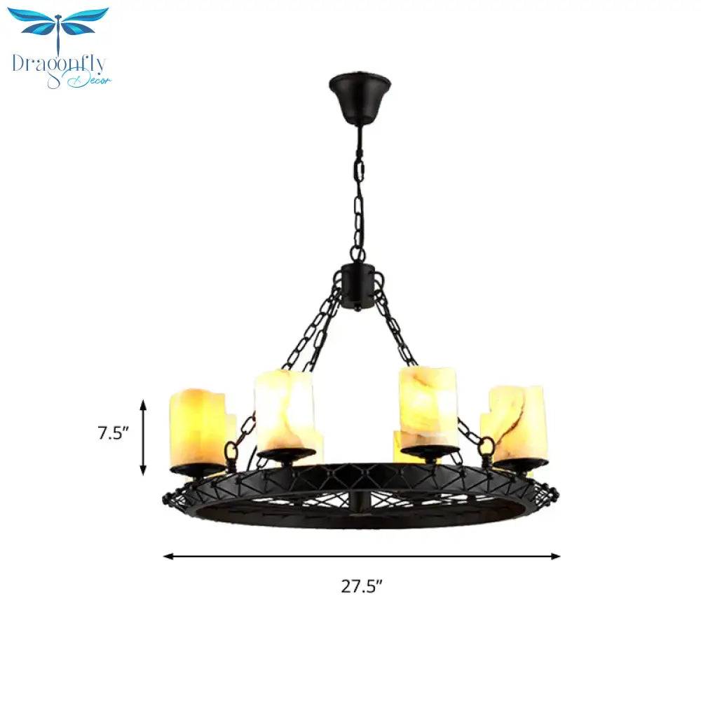 Resin Beige Pendant Lamp Cylinder 8 Lights Traditional Chandelier Light Fixture For Dining Room