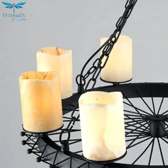 Resin Beige Pendant Lamp Cylinder 8 Lights Traditional Chandelier Light Fixture For Dining Room
