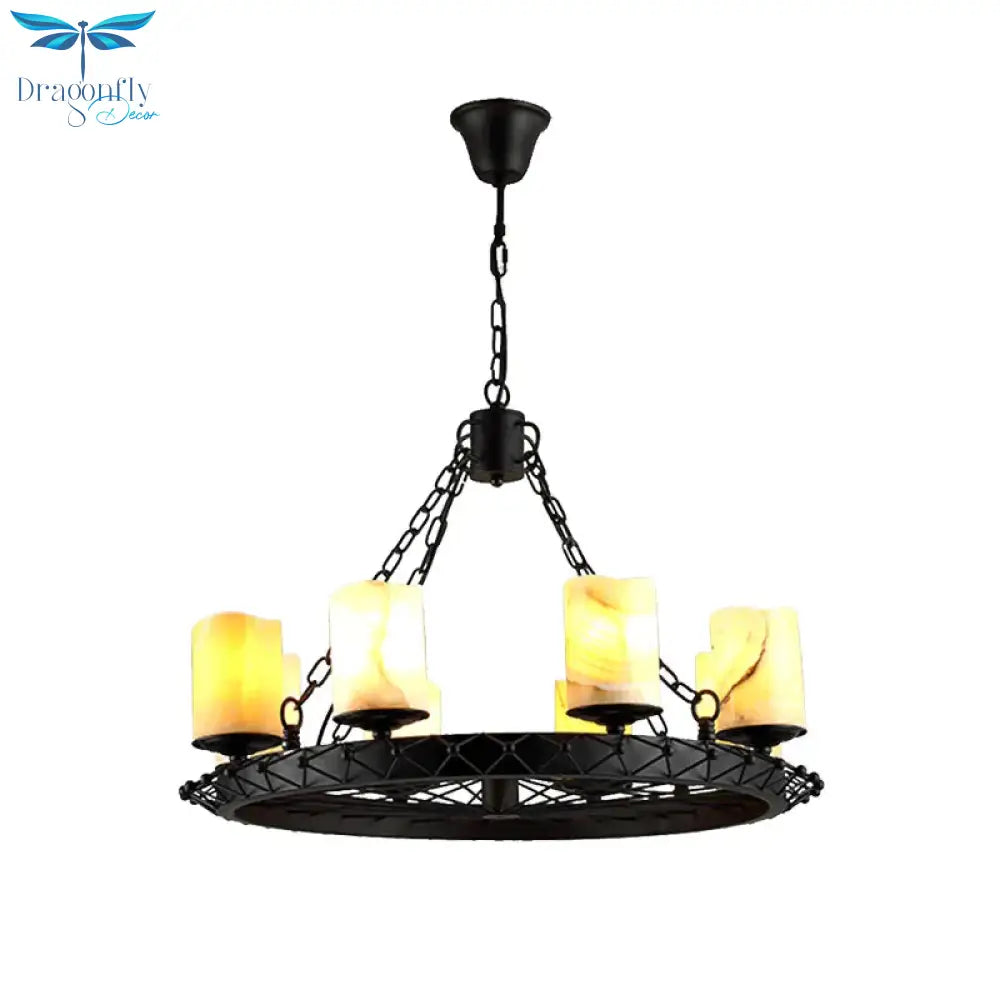 Resin Beige Pendant Lamp Cylinder 8 Lights Traditional Chandelier Light Fixture For Dining Room