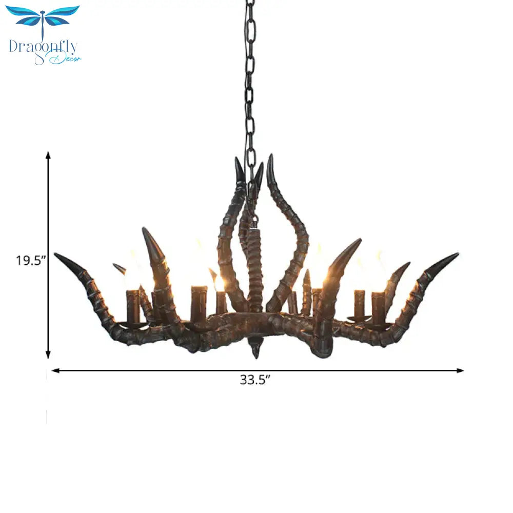 Resin Black Hanging Chandelier Horn 8 Bulbs Traditional Pendant Light Fixture For Restaurant