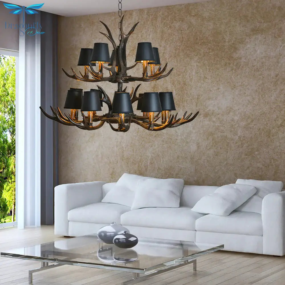 Resin Black Hanging Chandelier Tapered 4/6/8 Bulbs Traditional Pendant Light Fixture For Restaurant