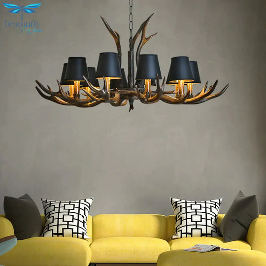Resin Black Hanging Chandelier Tapered 4/6/8 Bulbs Traditional Pendant Light Fixture For Restaurant