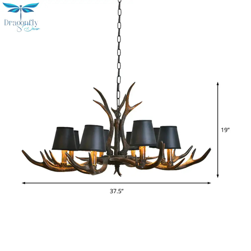 Resin Black Hanging Chandelier Tapered 4/6/8 Bulbs Traditional Pendant Light Fixture For Restaurant