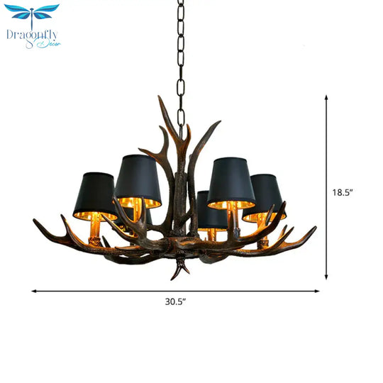 Resin Black Hanging Chandelier Tapered 4/6/8 Bulbs Traditional Pendant Light Fixture For Restaurant