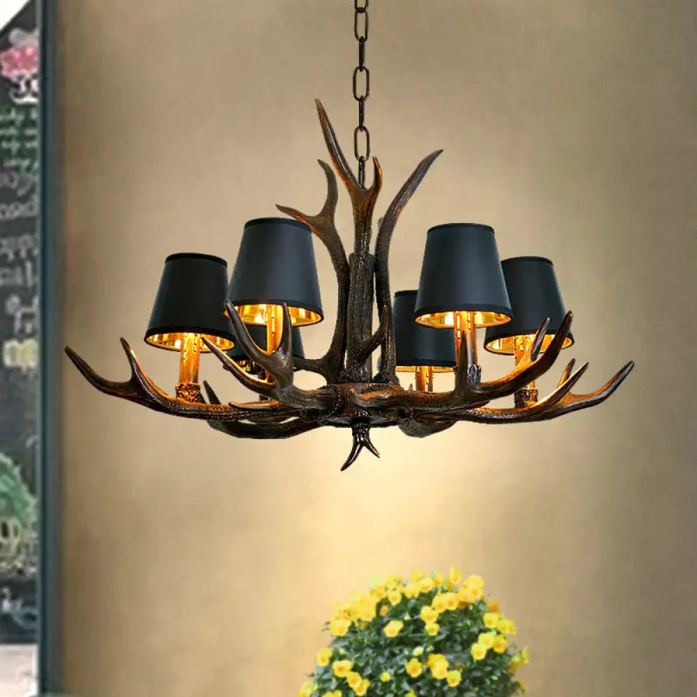 Resin Black Hanging Chandelier Tapered 4/6/8 Bulbs Traditional Pendant Light Fixture For Restaurant