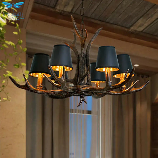 Resin Black Hanging Chandelier Tapered 4/6/8 Bulbs Traditional Pendant Light Fixture For Restaurant