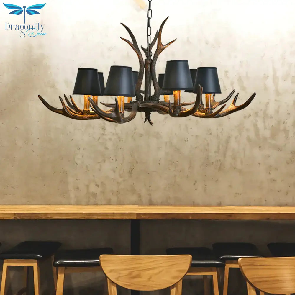 Resin Black Hanging Chandelier Tapered 4/6/8 Bulbs Traditional Pendant Light Fixture For Restaurant