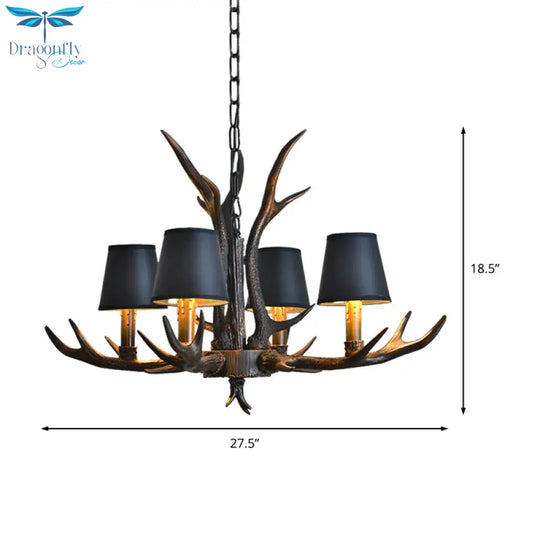 Resin Black Hanging Chandelier Tapered 4/6/8 Bulbs Traditional Pendant Light Fixture For Restaurant