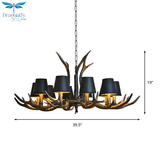 Resin Black Hanging Chandelier Tapered 4/6/8 Bulbs Traditional Pendant Light Fixture For Restaurant