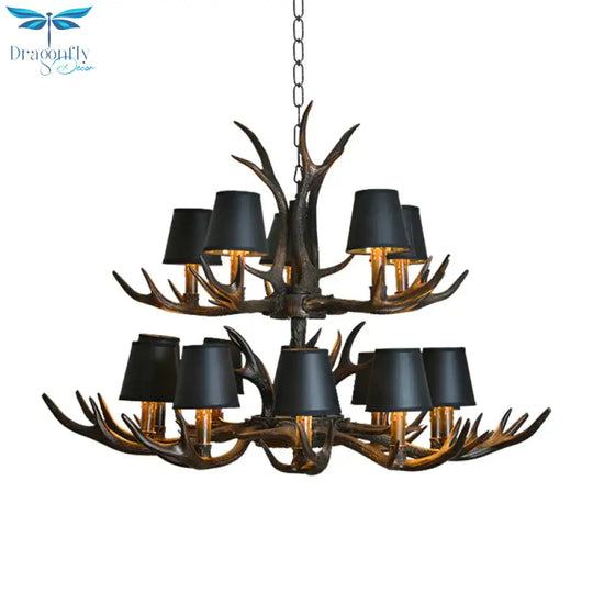 Resin Black Hanging Chandelier Tapered 4/6/8 Bulbs Traditional Pendant Light Fixture For Restaurant