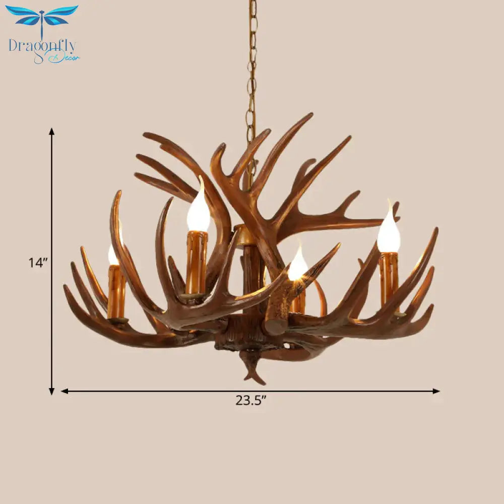 Resin Brown Ceiling Chandelier Branch 4/6/8 Lights Rustic Hanging Pendant Lamp For Restaurant