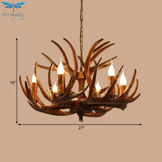 Resin Brown Ceiling Chandelier Branch 4/6/8 Lights Rustic Hanging Pendant Lamp For Restaurant