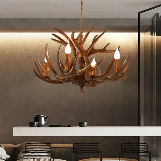 Resin Brown Ceiling Chandelier Branch 4/6/8 Lights Rustic Hanging Pendant Lamp For Restaurant 4 /