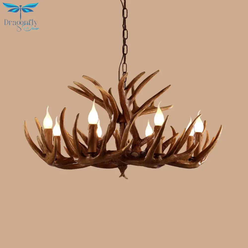 Resin Brown Ceiling Chandelier Branch 4/6/8 Lights Rustic Hanging Pendant Lamp For Restaurant