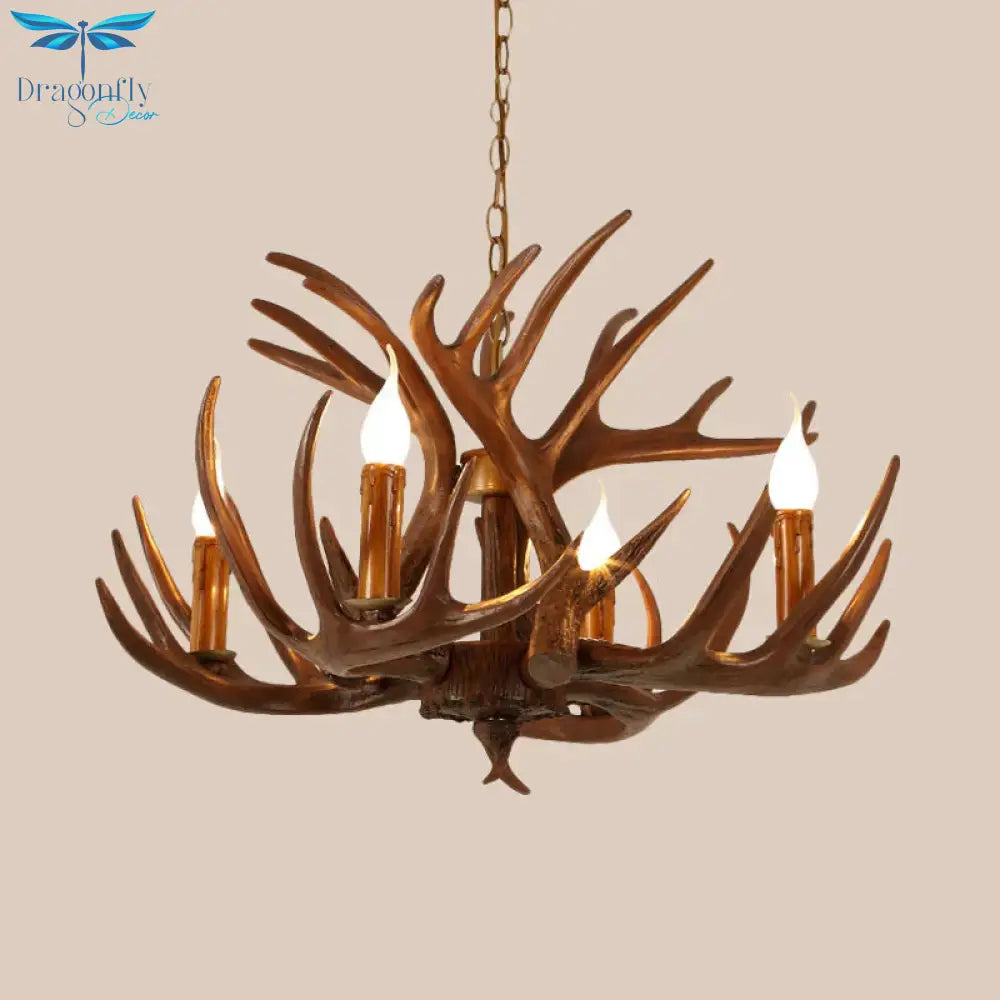 Resin Brown Ceiling Chandelier Branch 4/6/8 Lights Rustic Hanging Pendant Lamp For Restaurant