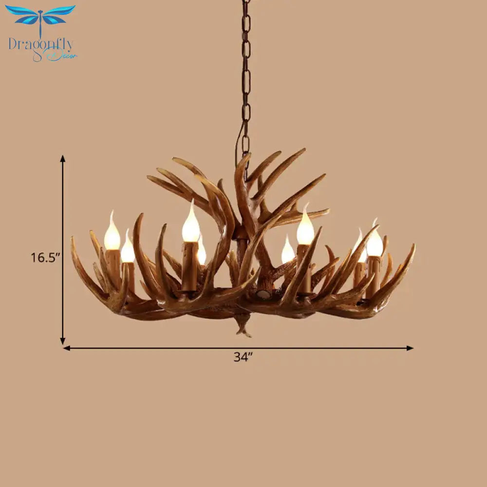 Resin Brown Ceiling Chandelier Branch 4/6/8 Lights Rustic Hanging Pendant Lamp For Restaurant