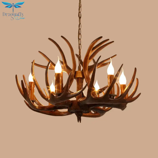 Resin Brown Ceiling Chandelier Branch 4/6/8 Lights Rustic Hanging Pendant Lamp For Restaurant
