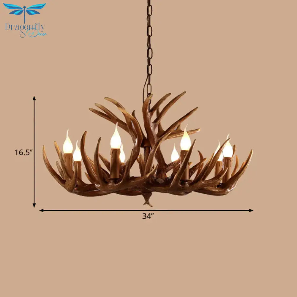Resin Brown Ceiling Chandelier Branch 4/6/8 Lights Rustic Hanging Pendant Lamp For Restaurant
