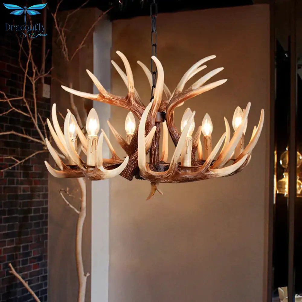 Resin Brown Chandelier Antler Fade - Look 4/6/9 Heads Rustic Suspension Pendant Light