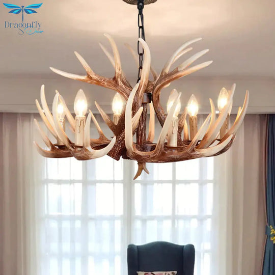 Resin Brown Chandelier Antler Fade - Look 4/6/9 Heads Rustic Suspension Pendant Light