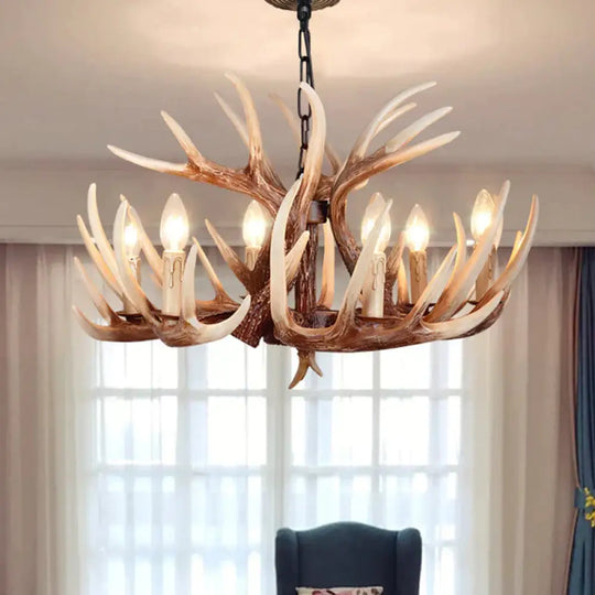Resin Brown Chandelier Antler Fade - Look 4/6/9 Heads Rustic Suspension Pendant Light 6 /