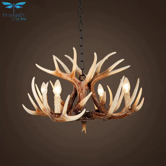 Resin Brown Chandelier Antler Fade - Look 4/6/9 Heads Rustic Suspension Pendant Light