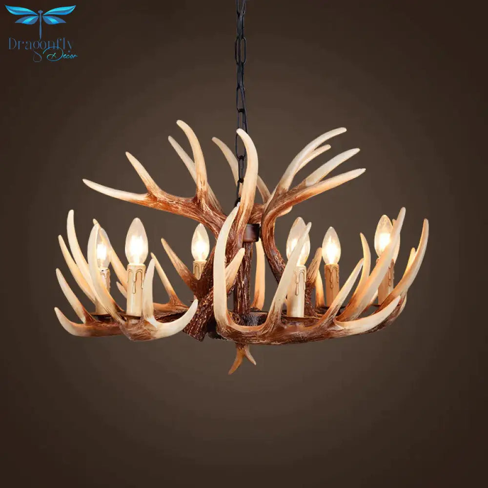 Resin Brown Chandelier Antler Fade - Look 4/6/9 Heads Rustic Suspension Pendant Light