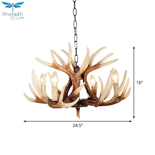 Resin Brown Chandelier Antler Fade - Look 4/6/9 Heads Rustic Suspension Pendant Light