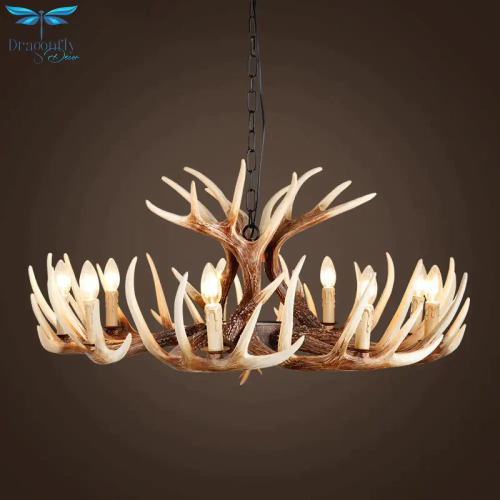 Resin Brown Chandelier Antler Fade - Look 4/6/9 Heads Rustic Suspension Pendant Light