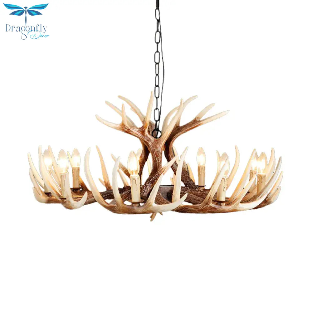 Resin Brown Chandelier Antler Fade - Look 4/6/9 Heads Rustic Suspension Pendant Light