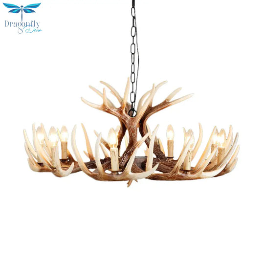 Resin Brown Chandelier Antler Fade - Look 4/6/9 Heads Rustic Suspension Pendant Light