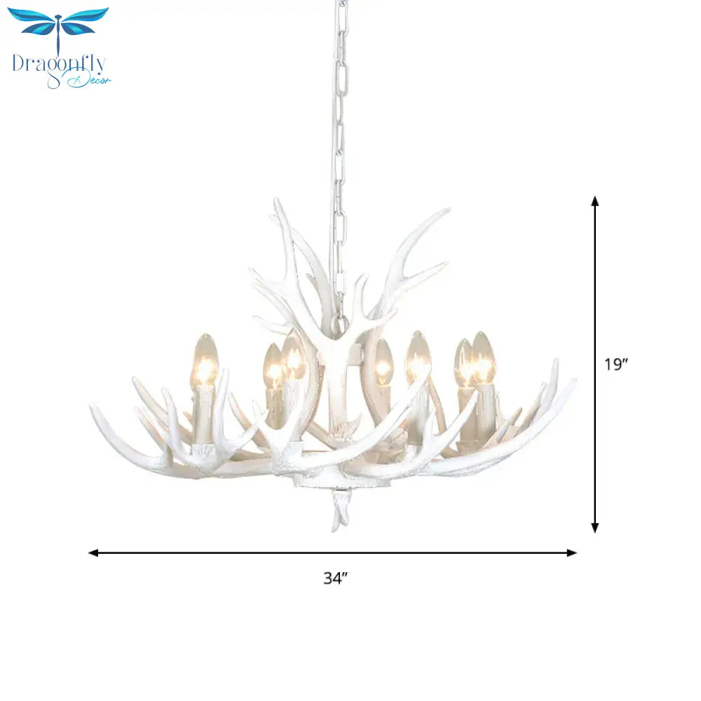 Resin Candelabra Chandelier Lamp Farmhouse 4/6/8 - Head Living Room Pendant Ceiling Light In White