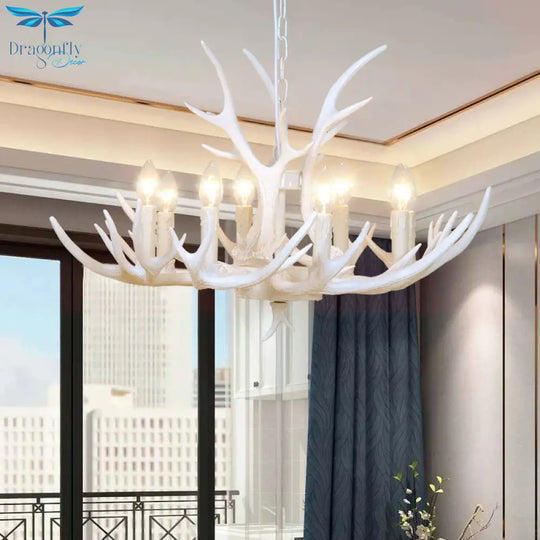 Resin Candelabra Chandelier Lamp Farmhouse 4/6/8 - Head Living Room Pendant Ceiling Light In White