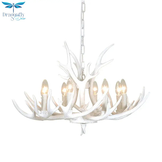 Resin Candelabra Chandelier Lamp Farmhouse 4/6/8 - Head Living Room Pendant Ceiling Light In White