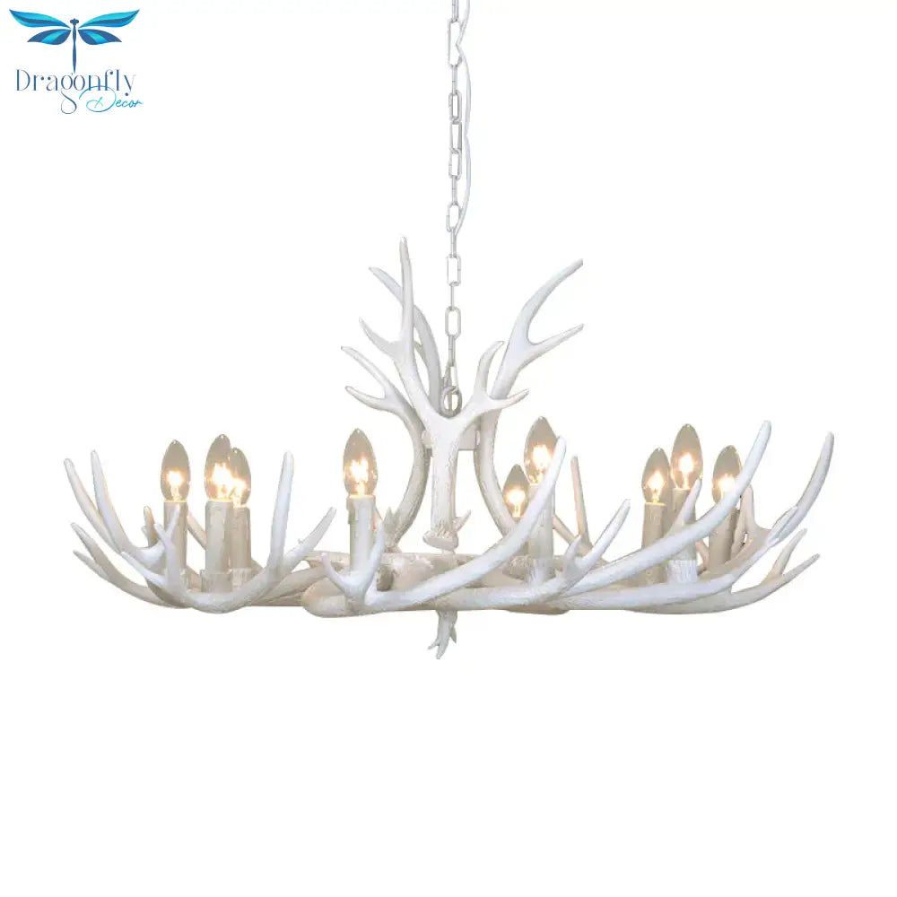 Resin Candelabra Chandelier Lamp Farmhouse 4/6/8 - Head Living Room Pendant Ceiling Light In White