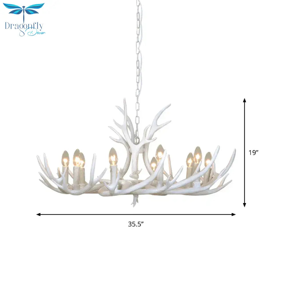 Resin Candelabra Chandelier Lamp Farmhouse 4/6/8 - Head Living Room Pendant Ceiling Light In White