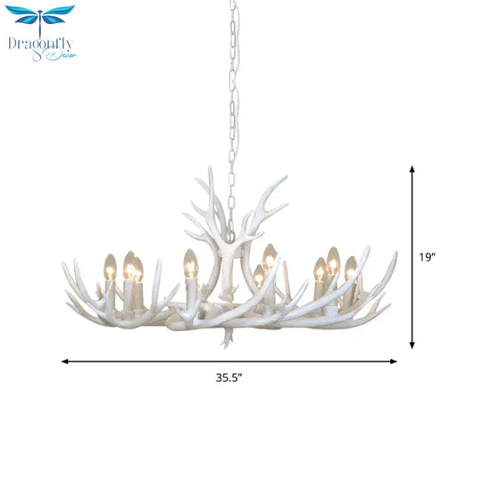 Resin Candelabra Chandelier Lamp Farmhouse 4/6/8 - Head Living Room Pendant Ceiling Light In White