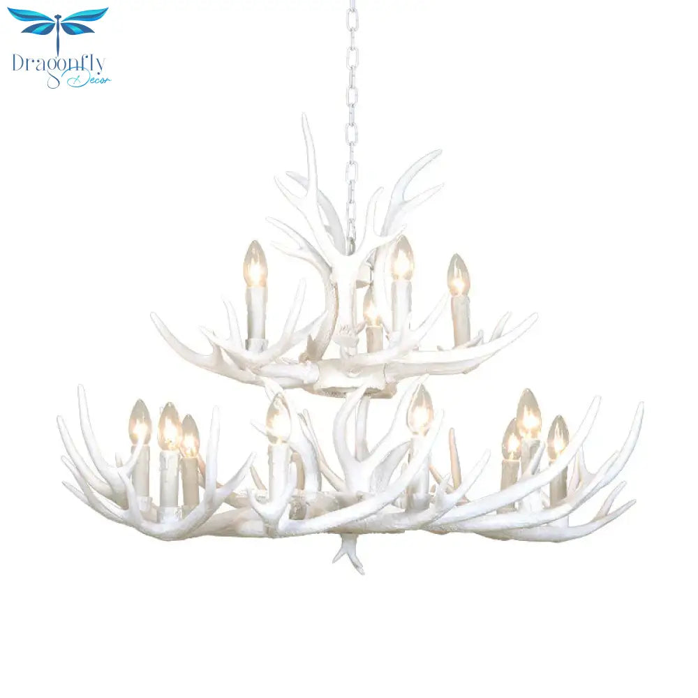 Resin Candelabra Chandelier Lamp Farmhouse 4/6/8 - Head Living Room Pendant Ceiling Light In White
