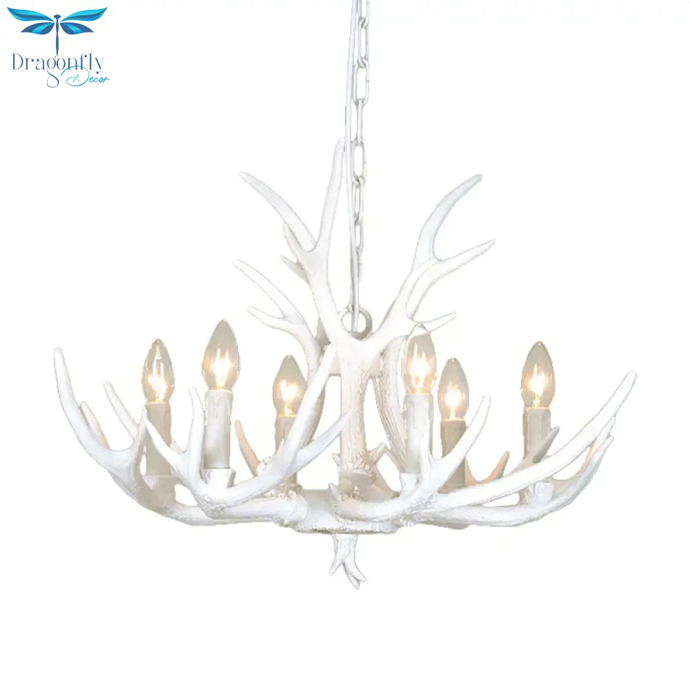 Resin Candelabra Chandelier Lamp Farmhouse 4/6/8 - Head Living Room Pendant Ceiling Light In White