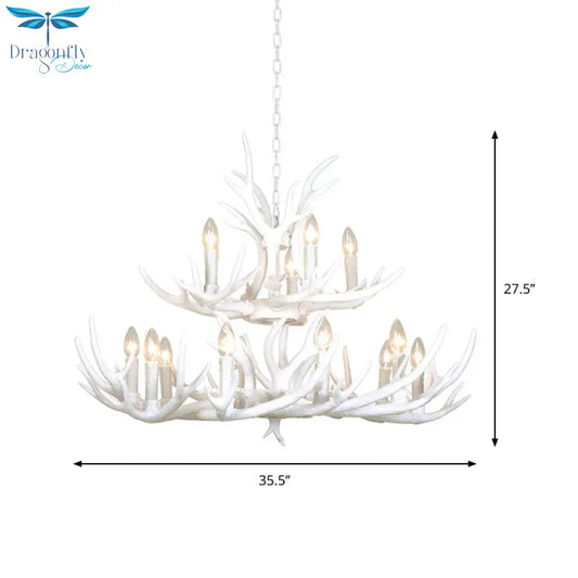 Resin Candelabra Chandelier Lamp Farmhouse 4/6/8 - Head Living Room Pendant Ceiling Light In White