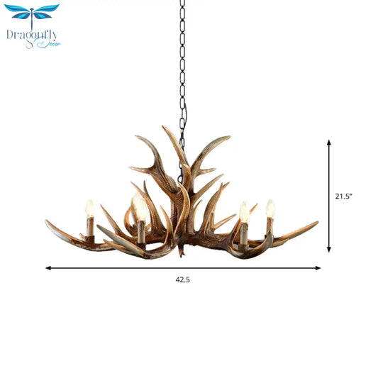 Resin Candelabra Chandelier Lamp Farmhouse 6/10/15 - Head Bedroom Pendant Ceiling Light In Brown